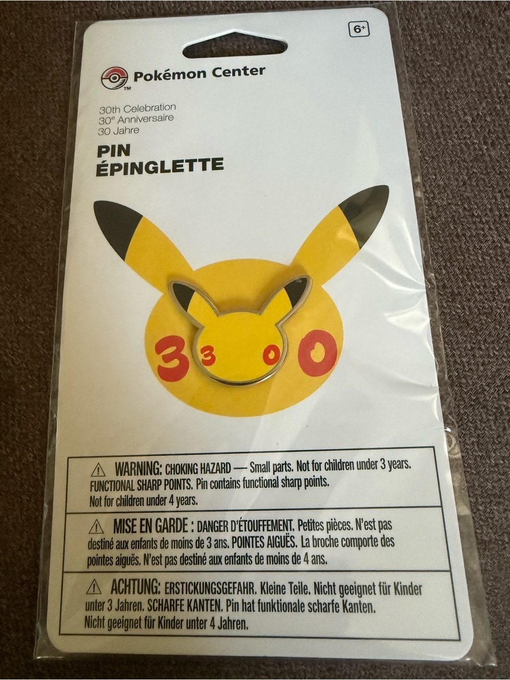 Pikachu 30th Anniversary Pin - Pokemon Center Exclusive - New Sealed